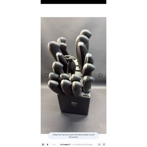 J.A. Henckels & Chicago Cutlery Knife Set w/ Block & Honing Steel – 15pc...